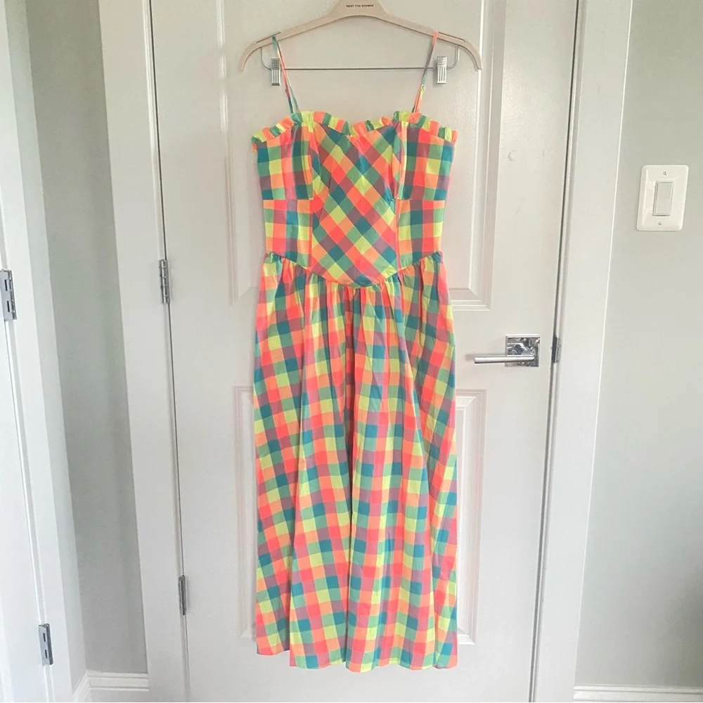 Anthropologie Hunter Bell Corey Strapless Ruffle-Trim Midi Dress Key Largo Plaid - Picture 3 of 7